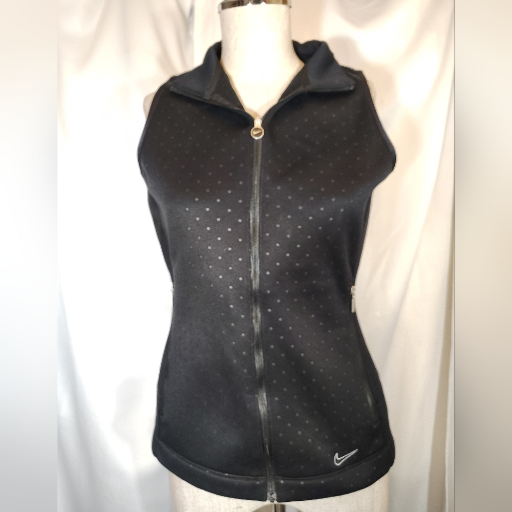 Nike Zip Up Vest, Women Black Therma-Fit, Zip Pckts Zip Up/Down Collar, Logo, S